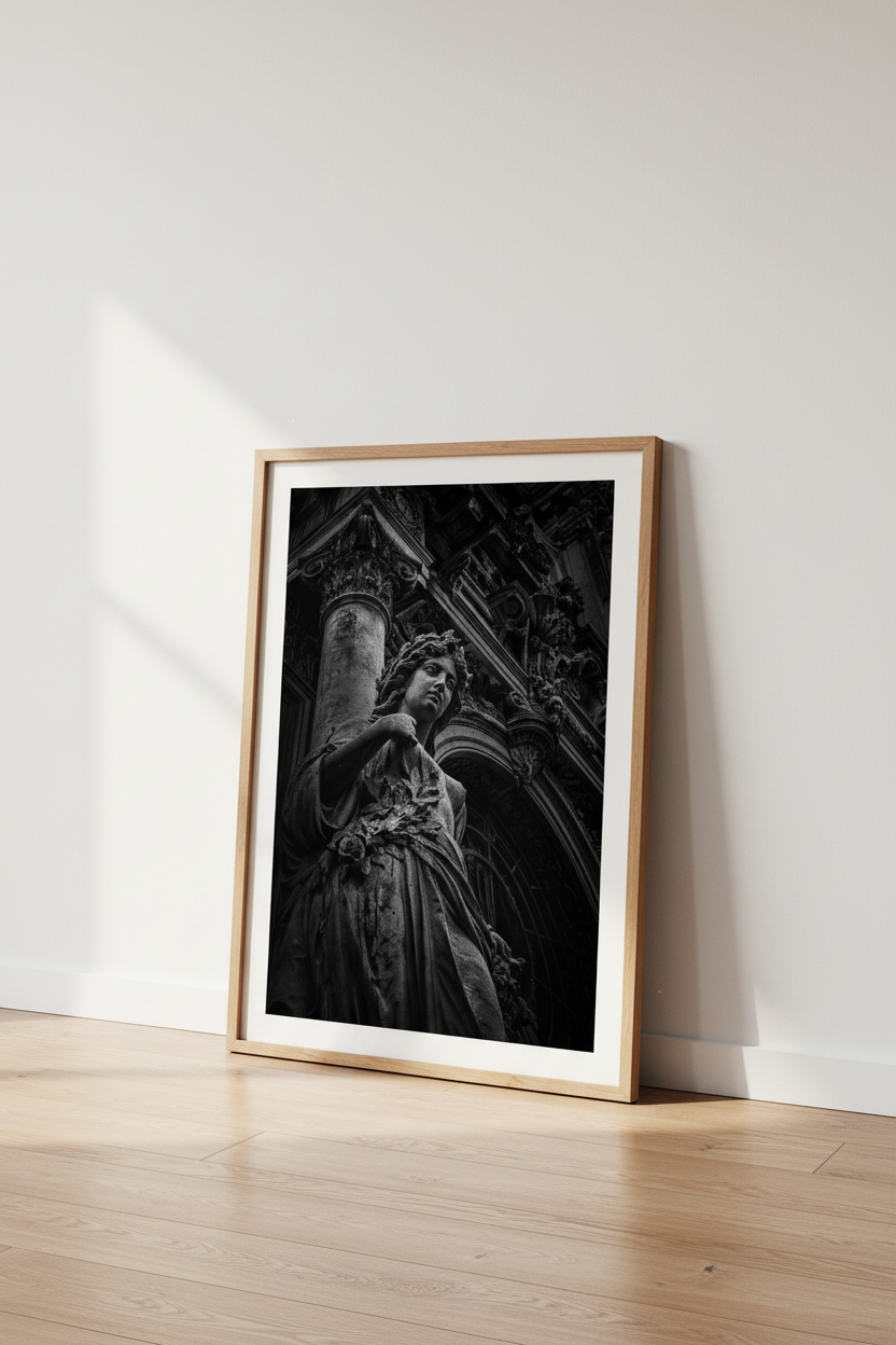 Dark Academia Wall Art | Gothic Statue Decor, Black and White Photography Poster