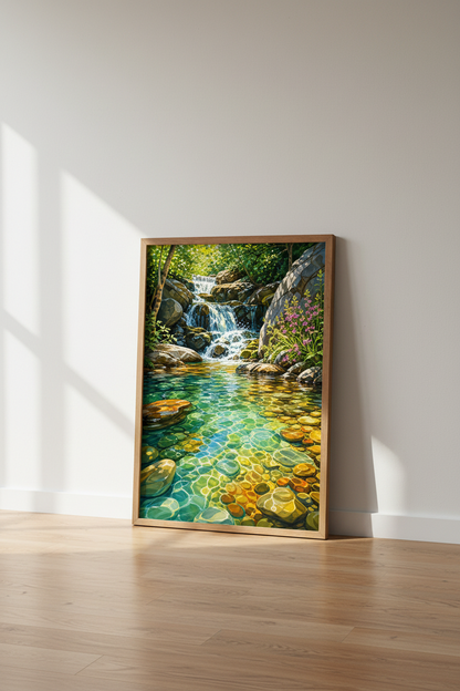 Forest Waterfall Wall Art | Nature Landscape Print, Living Room Decor Poster