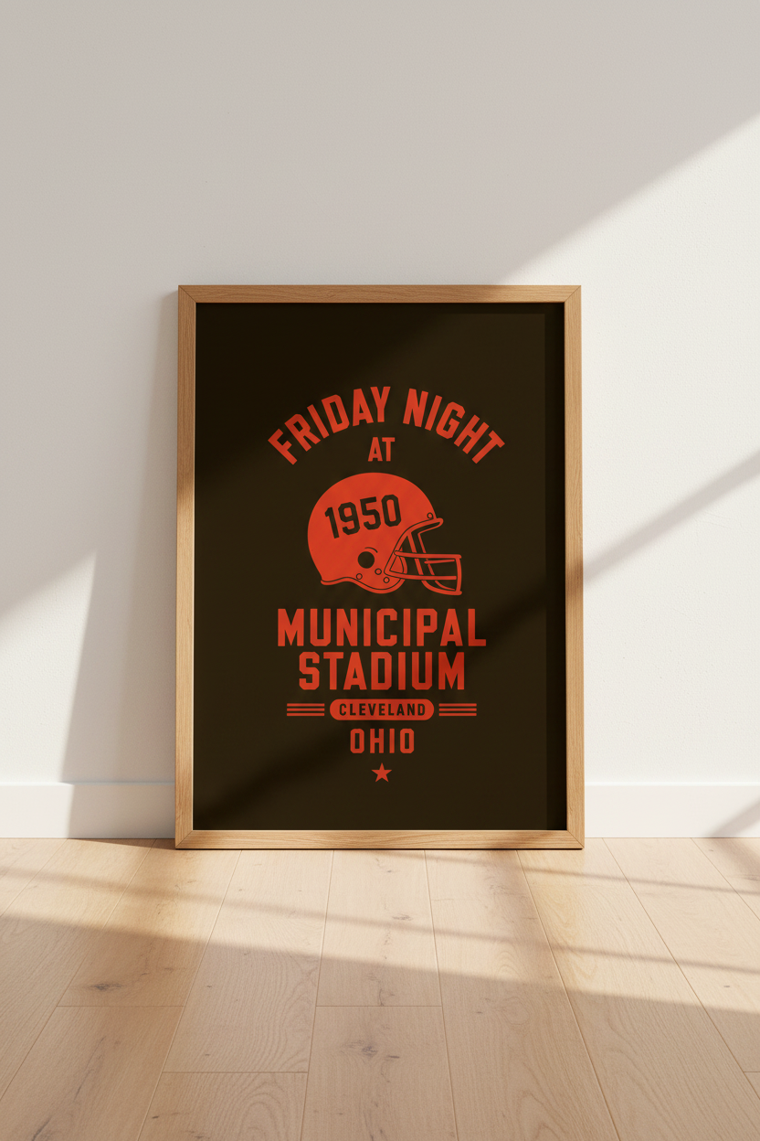 Vintage Cleveland Football Wall Art | Municipal Stadium 1950 Retro | Man Cave Poster