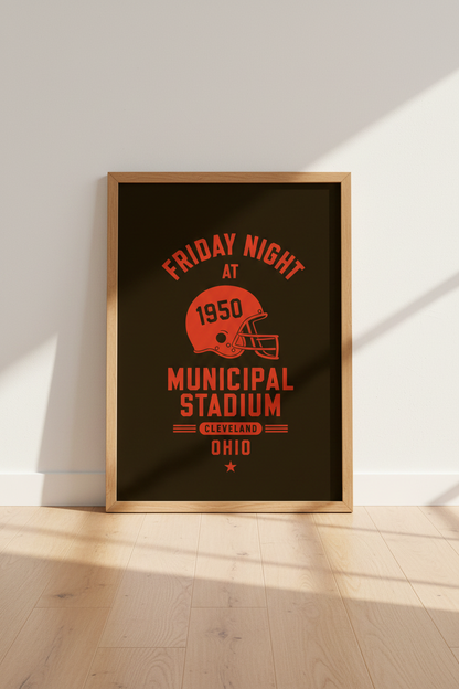 Vintage Cleveland Football Wall Art | Municipal Stadium 1950 Retro | Man Cave Poster