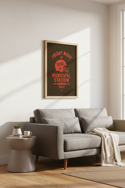 Vintage Cleveland Football Wall Art | Municipal Stadium 1950 Retro | Man Cave Poster