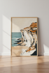 Abstract Coastal Cliff Art | Terracotta Ocean Landscape, Modern Living Room Wall Decor