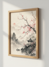 Asian Landscape Wall Art Print | Japanese Korean Zen Decor | Cherry Blossom Sumi-e Poster | Mountain Lake Housewarming Gift