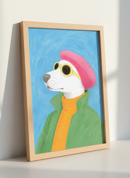 Stylish Dog Art Print | Pink Beret Dog Poster | Funny Animal Wall Art | Abstract Puppy Home Decor | Unique Pet Lover Gift