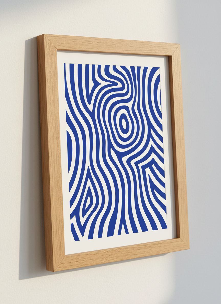 Abstract Topographic Wall Art Print | Modern Blue &amp; White Wavy Lines Poster | Minimalist Living Room Decor | Pattern Digital Download