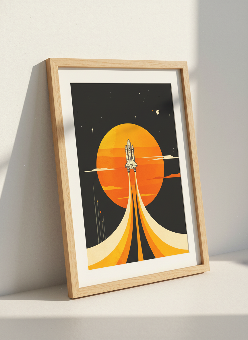 Space Shuttle Launch Print | Mid-Century Modern Space Art, Kids Room Decor
