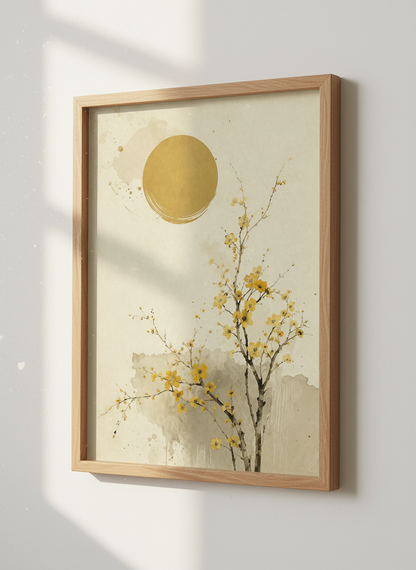 Zen Cherry Blossom Art Print | Japanese Floral Wall Decor | Mid Century Modern Boho