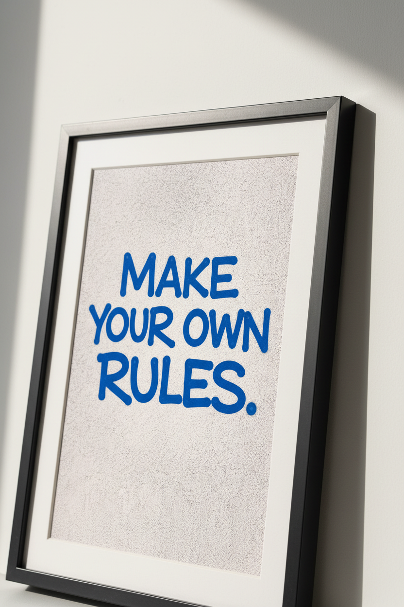 Make Your Own Rules Poster Print | Blue Text Wall Art | Modern Motivational Quote Home Decor | Inspirational Wall Hanging