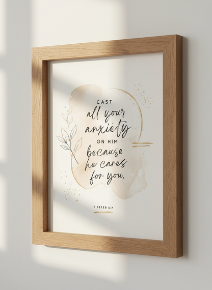 Bible Verse Wall Art | Scripture Decor, Christian Gift, Beige Gold Modern Print