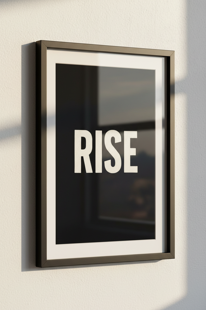 Rise Minimalist Poster Print | Black &amp; White Inspirational Wall Art | Modern Motivational Home Decor | Typographic Quote Art Print