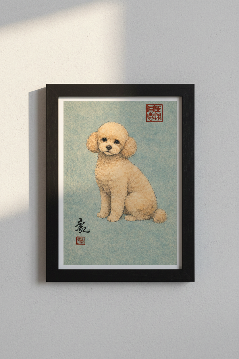 Charming Apricot Poodle Art Print - Japanese Style Dog Poster, Cute Pet Wall Art, Home Decor, Animal Lover Gift, Dog Lover Print