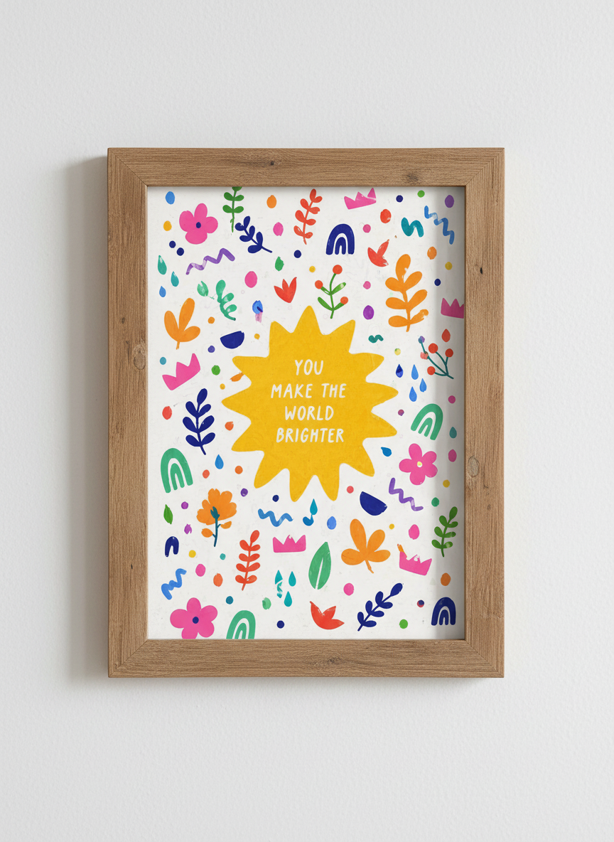 Abstract Floral Wall Art Print | Kids Room Decor | Colorful Confetti Poster | You Make The World Brighter Quote | Nursery Art