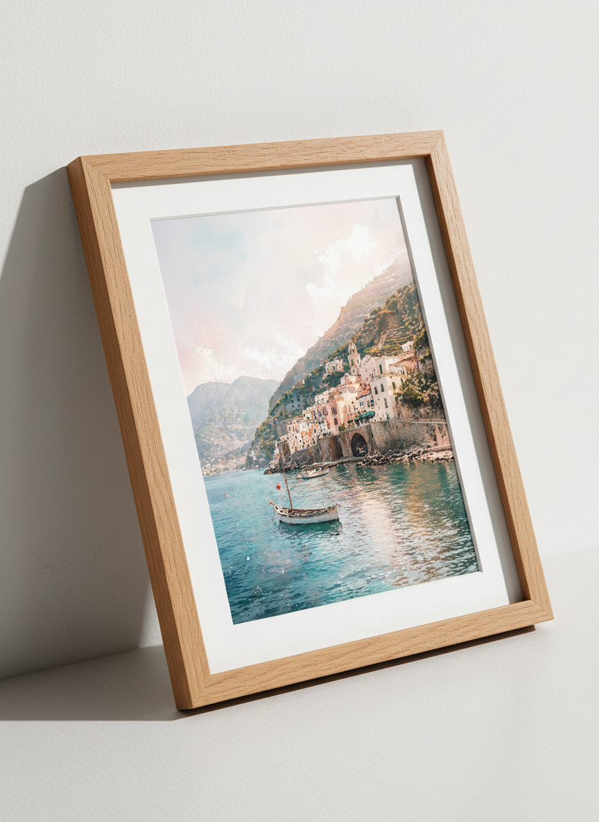 Amalfi Coast Town Watercolor Print | Italy Travel Decor, Mediterranean Coastal Art