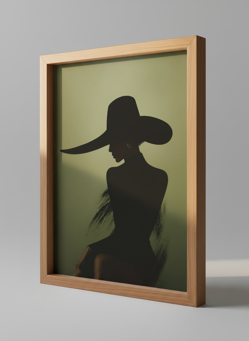 Woman Silhouette Hat Art | Elegant Fashion Décor, Dark Green Wall Art, Moody Poster Print