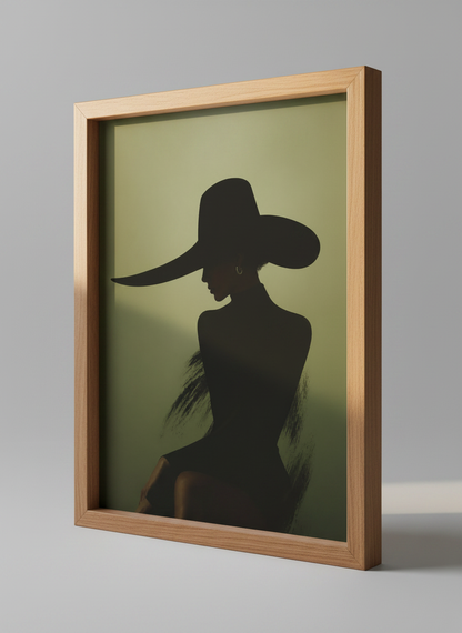 Woman Silhouette Hat Art | Elegant Fashion Décor, Dark Green Wall Art, Moody Poster Print