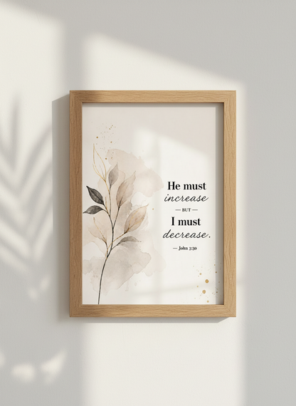 Christian Wall Art | John 3:30 Bible Verse Print, Farmhouse Home Decor