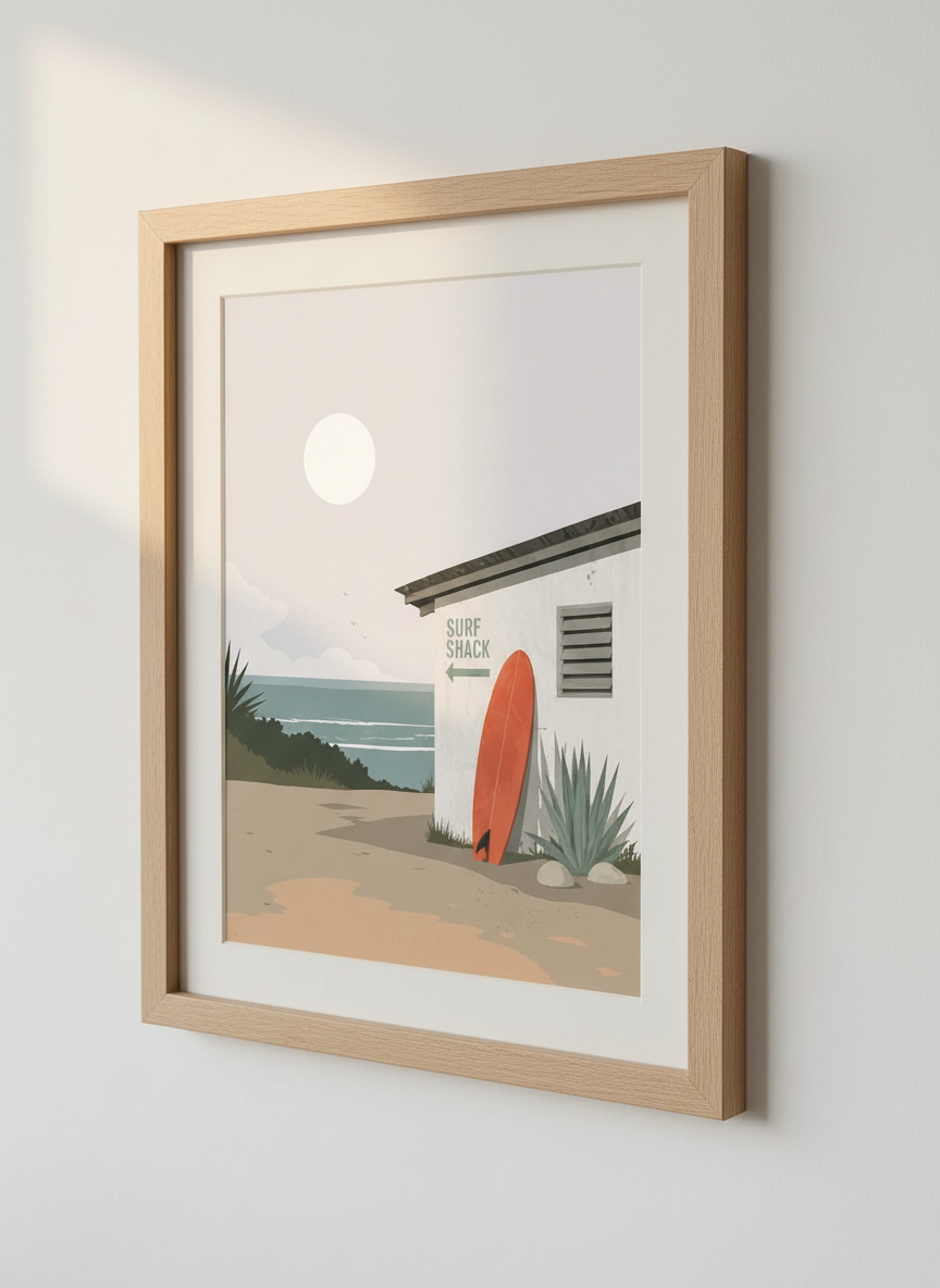 Surf Shack Art Print | Coastal Beach Decor, Mid Century Modern Wall Art