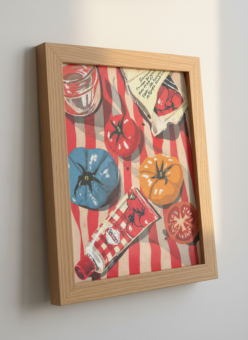 Rustic Italian Kitchen Still Life Art Print | Vibrant Tomato Cafe Decor Wall Art