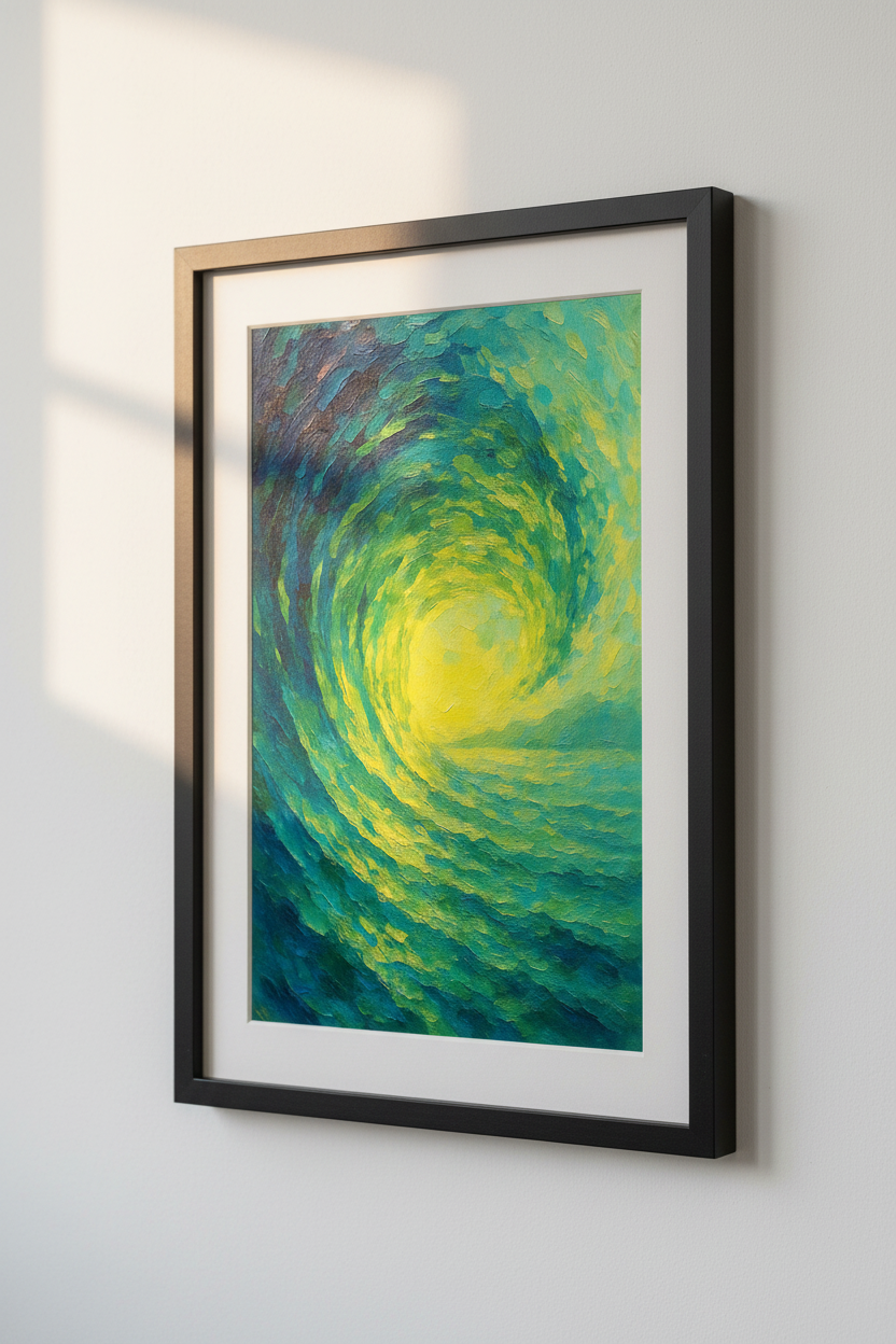 Abstract Wave Wall Art Print | Ocean Living Room Decor | Vibrant Teal Yellow Swirl Poster | Modern Coastal Aesthetic Original Art