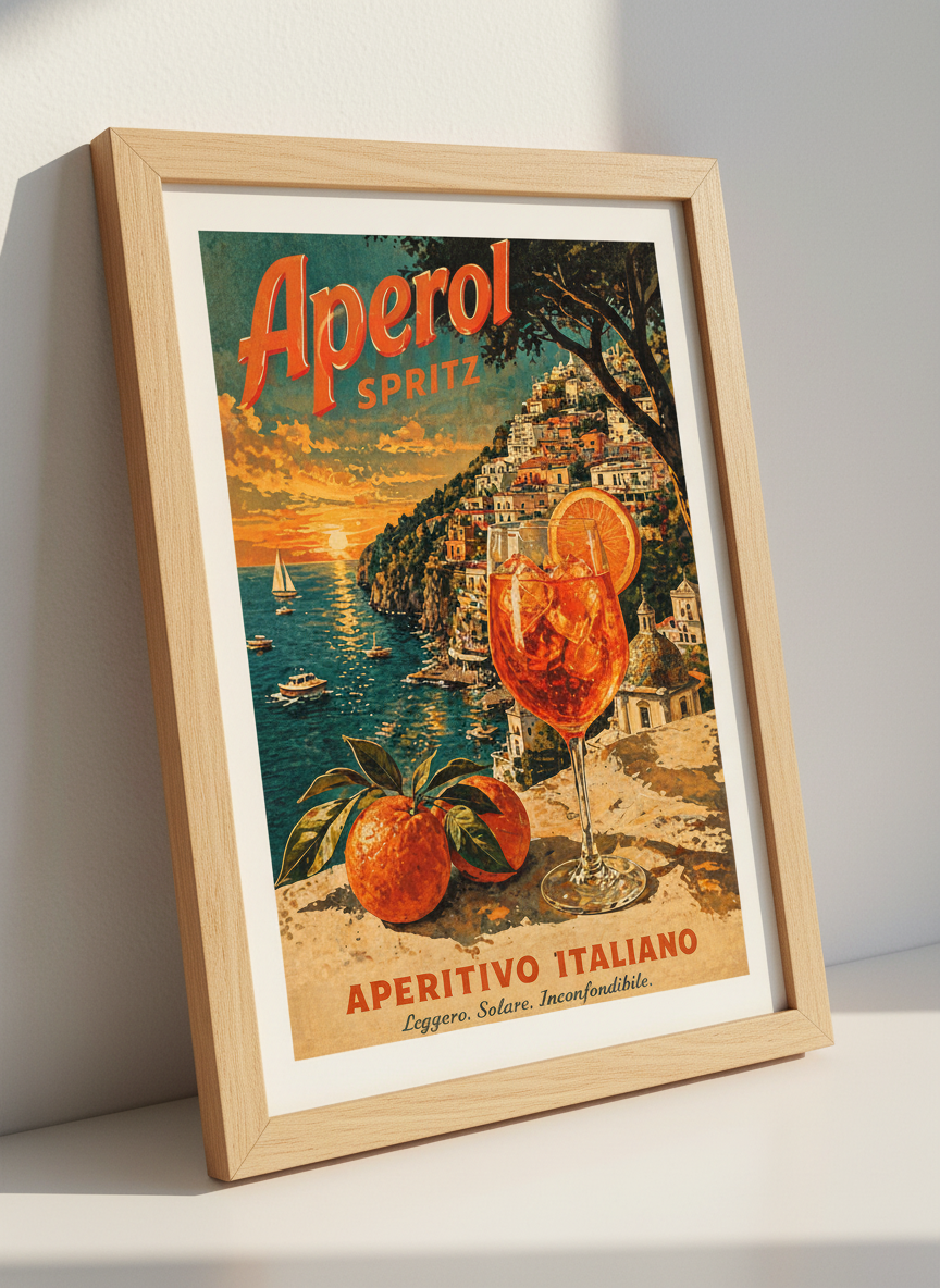 Aperol Spritz Print | Vintage Italian Aperitivo Poster | Bar Wall Decor