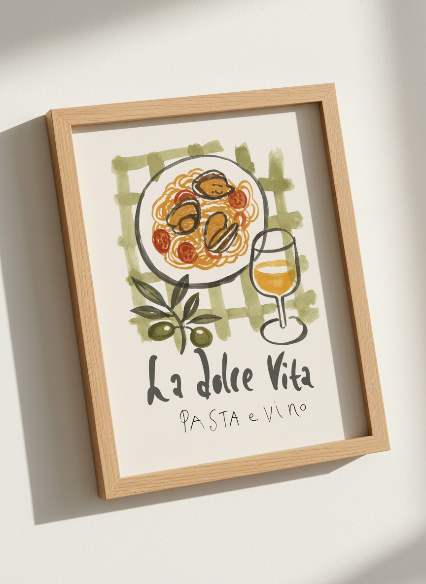Eclectic Italian Food Wall Art Print | Kitchen Dining Room Decor | La Dolce Vita Pasta Wine Poster | Abstract Art