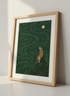 Japanese Tiger Moon Art Print | Dark Green Zen Decor | Asian Aesthetic Poster