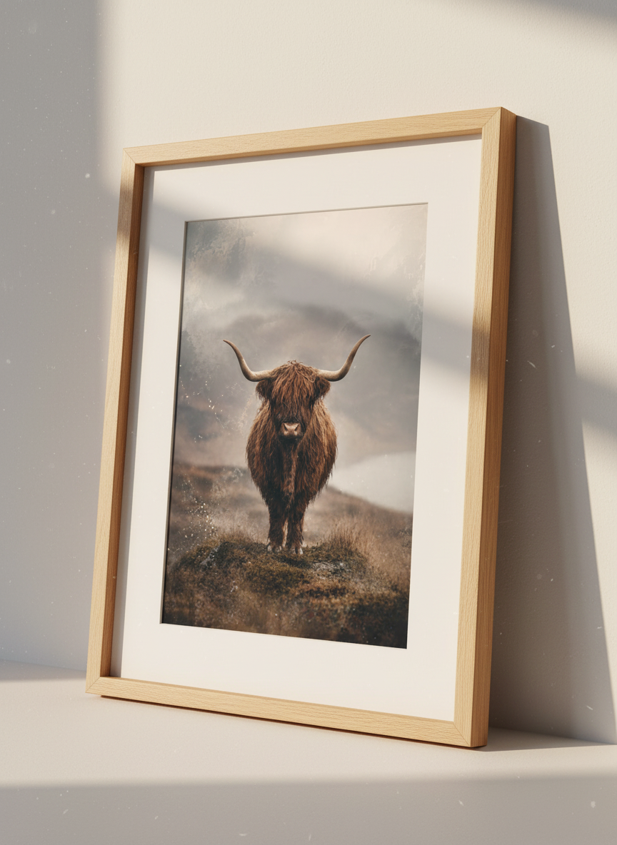 Highland Cow Print | Rustic Farmhouse Decor, Moody Scottish Animal Wall Art
