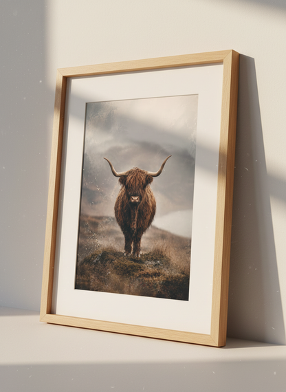 Highland Cow Print | Rustic Farmhouse Decor, Moody Scottish Animal Wall Art