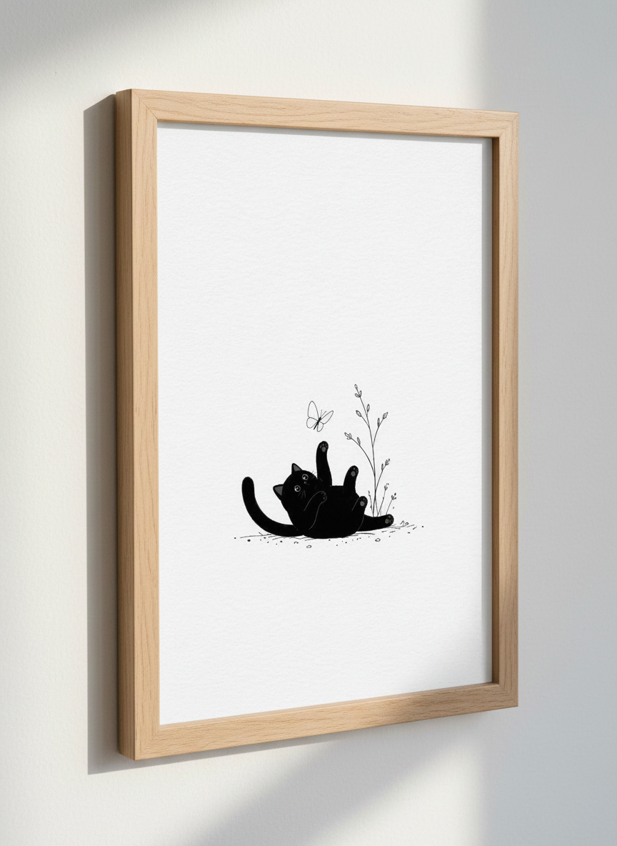 Minimalist Black Cat Wall Art Print | Boho Nursery Decor | Cute Animal Poster | Cat Lover Gift Printable Art