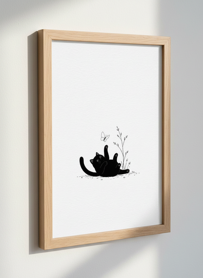 Minimalist Black Cat Wall Art Print | Boho Nursery Decor | Cute Animal Poster | Cat Lover Gift Printable Art