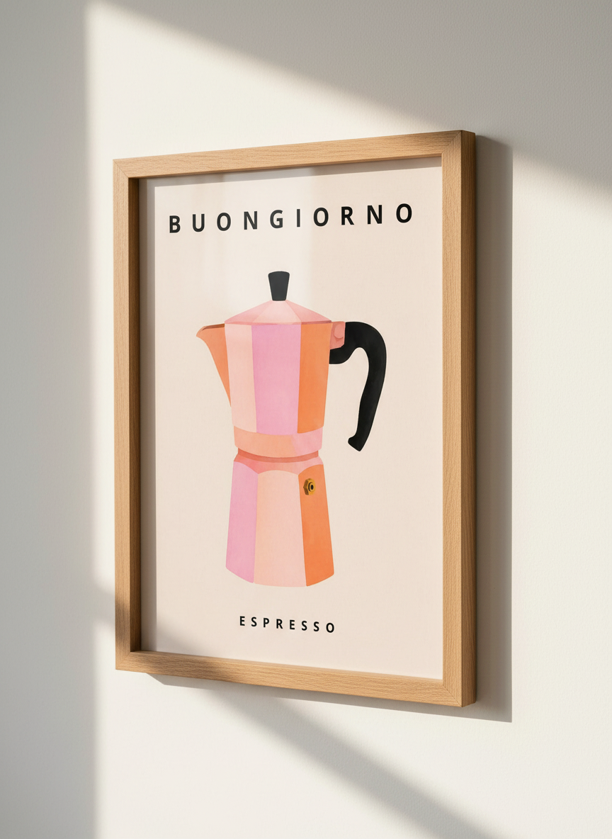 Minimalist Moka Pot Wall Art Print | Kitchen Decor | Boho Coffee Poster | Italian Espresso Home Decor | Digital &amp; Framed Options