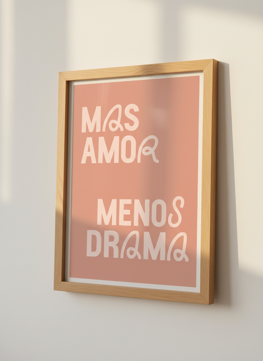 Spanish Quote Wall Art Print Mas Amor Menos Drama | Dorm Decor | Pink Aesthetic Poster Minimalist Love Art