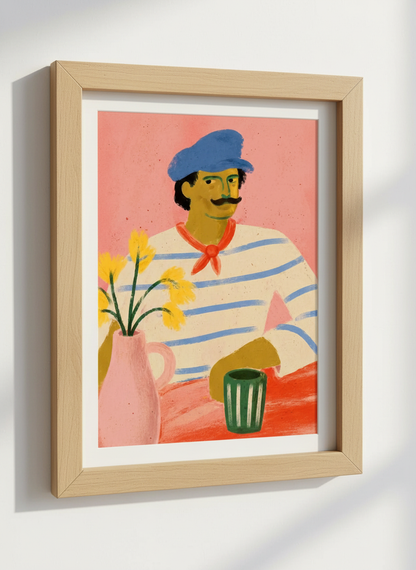 Abstract French Man Wall Art Print | Eclectic Kitchen Decor | Parisian Cafe Poster | Vibrant Digital Download | Unframed Framed