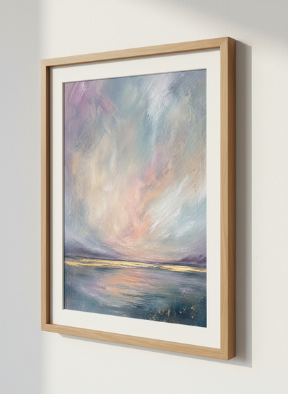 Abstract Coastal Seascape Wall Art Print | Pastel Gold Lake Decor | Serene Ocean Poster