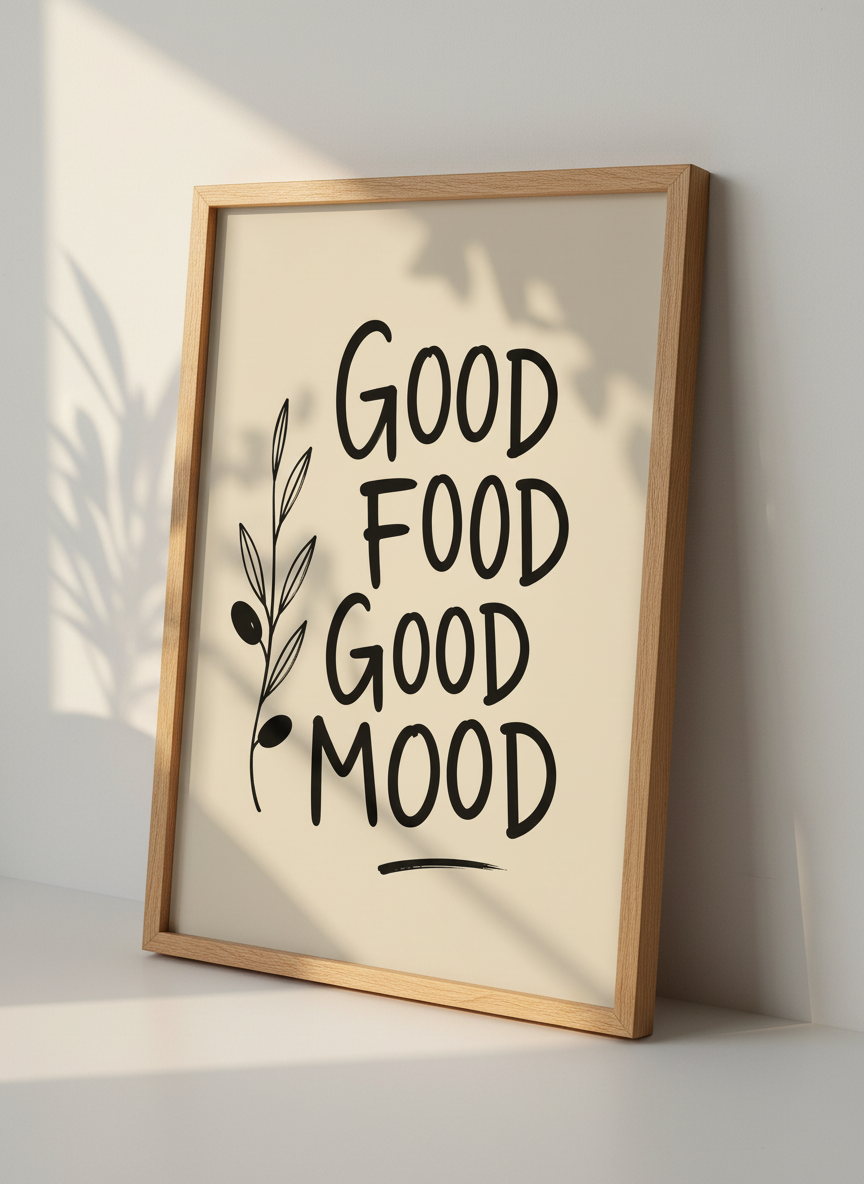Good Food Good Mood Kitchen Art | Foodie Quote Print, Dining Room Decor | Aesthetic Poster