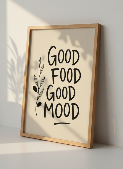 Good Food Good Mood Kitchen Art | Foodie Quote Print, Dining Room Decor | Aesthetic Poster