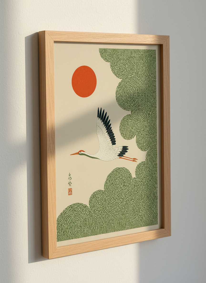 Japanese Crane Wall Art Print | Ukiyo-e Bird Decor | Asian Aesthetic Poster