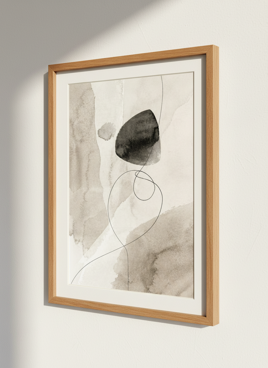 Abstract Watercolor Line Art Print | Minimalist Living Room Decor | Neutral Aesthetic Wall Art | Brown Beige Ink Poster