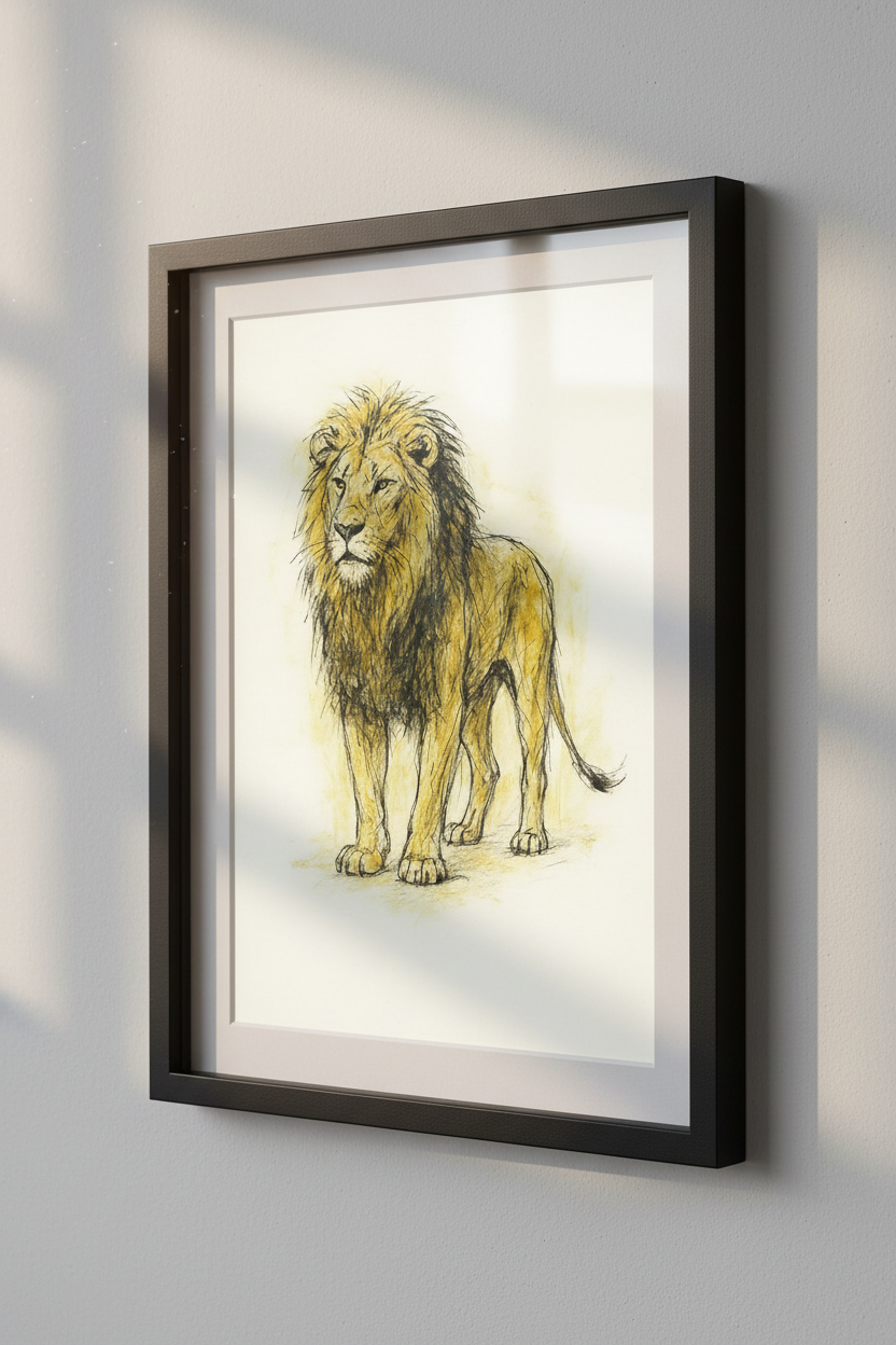 Majestic Lion Sketch Art Print | Wild Animal Wall Art | Safari Home Decor | King of the Jungle Poster | Modern Wildlife Print