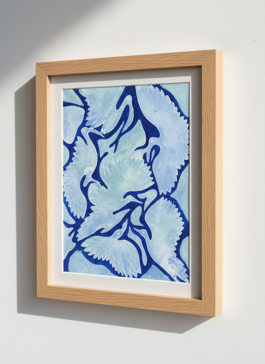 Abstract Bird Wall Art Print | Modern Nursery Decor | Blue Crane Ocean Poster | Coastal Home Gift Idea | Elegant Waterfowl Artwork
