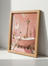 Giraffe in Bathtub Art | Pink Bathroom Decor, Whimsical Animal | Glam Poster Print