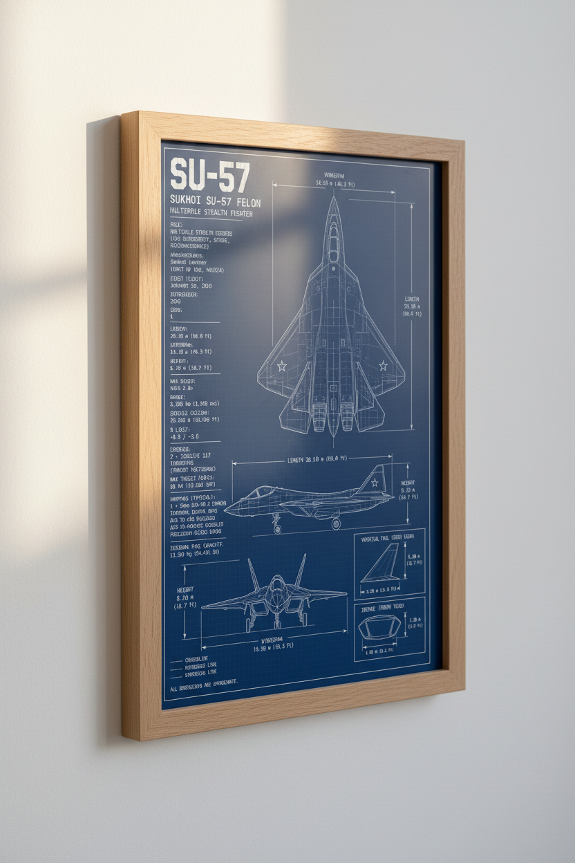 SU-57 Felon Fighter Jet Blueprint Wall Art | Aviation Decor, Man Cave Poster