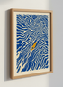 Surfer on Waves Art | Ocean Surf Poster, Beach House Decor | Coastal Blue Print