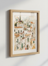 Mediterranean Village Watercolor Art | Italian Coastal Town Decor | European House Print