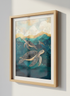 Abstract Ocean Turtle Wall Art Print | Coastal Bathroom Decor | Gold Teal Aqua Marine Boho Nursery Poster | Seashell Beach House