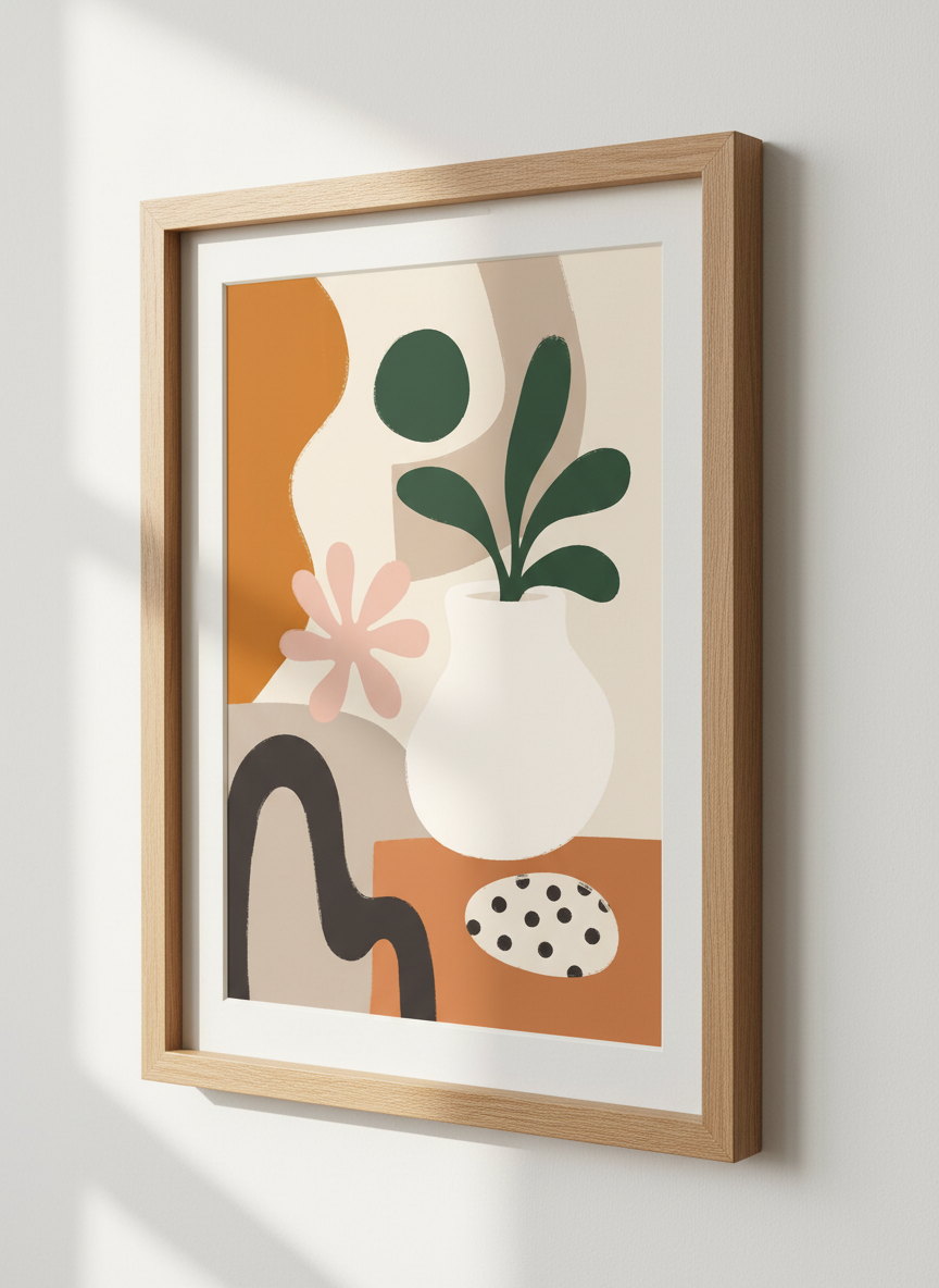 Abstract Botanical Art Print | Mid Century Modern Wall Decor | Boho Terracotta Poster