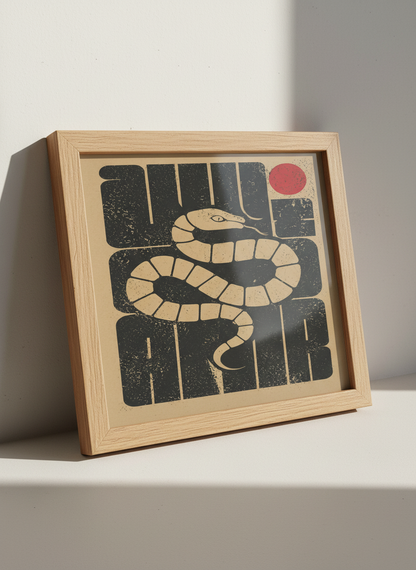 Minimalist Snake Poster | Red Sun &amp; Serpentine Art, Boho Home Decor