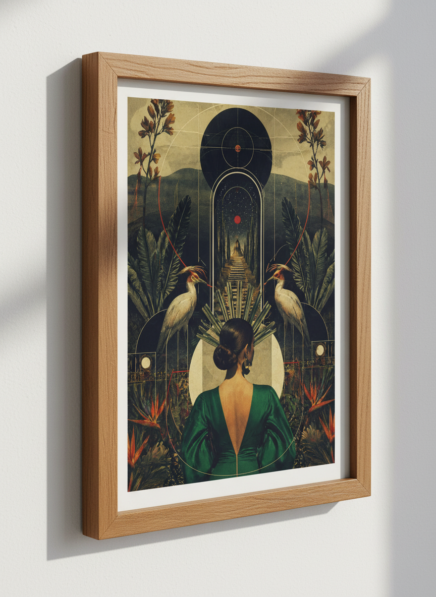 Eclectic Jungle Woman Art Print | Surreal Tropical Deco Wall Art | Nature &amp; Birds Home Decor Poster | Vintage Aesthetic Wall Hanging