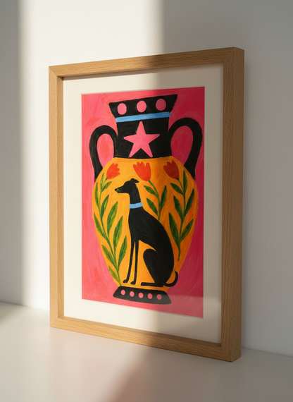 Abstract Dog Wall Art Print | Eclectic Home Decor | Quirky Boho Poster | Dog Lover Gift | Maximalist Pet Portrait