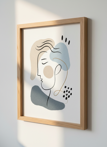 Abstract Woman Face Art | Minimalist Line Art Print | Living Room Decor | Neutral Tones